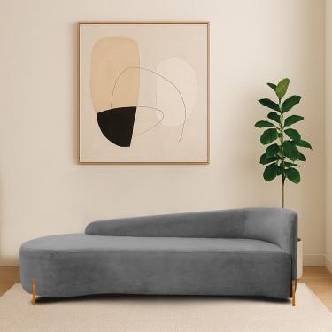 Imagem de Divã Recamier Orgânico França 250cm Lado Esq Pés Madeira Bouclé Cor Cinza