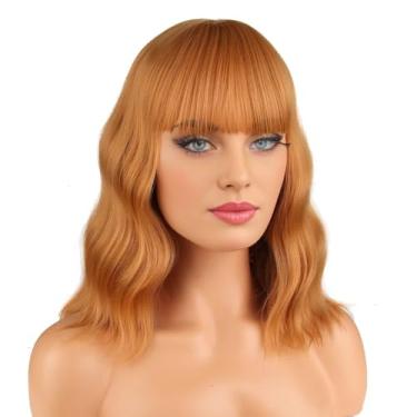 Imagem de Edivd Peruca Infantil Loira Morango Gilrs Curta Com Franja De Ar Laranja Ondulada Cacheada Perucas Para Criança Resistente Ao Calor Cabelo Sintético Touca