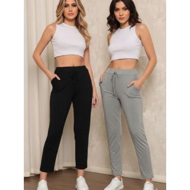 Imagem de Kit 2 Calças Femininas Retas em Viscose Malha Casual 22 Zipituka Preta