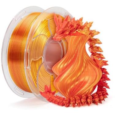 Imagem de Filamento de impressora 3D PLA+ de cor tripla de seda 1,75 mm, filamento brilhante sem emaranhado peso líquido carretel de 250 g (0.2 kg), PLA de seda 3 em 1, ouro brilhante + vermelho