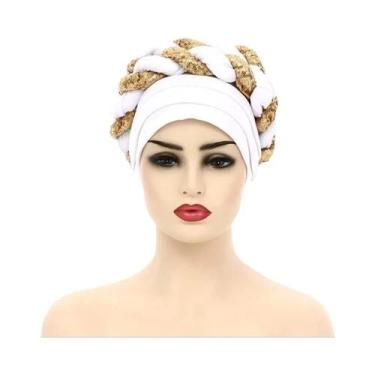 Imagem de Boné turbante trançado de lantejoulas para mulheres africano autogele 