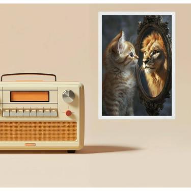 Imagem de Quadro Motivacional Gatinho Espelho Leão 45X34Cm