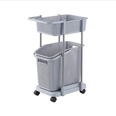 Imagem de Carrinho de armazenamento doméstico cesto de roupa suja removível multicamadas para banheiro (cor cinza 42 x 30 x 71,2 cm)