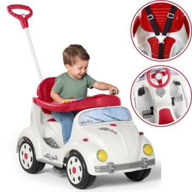 Imagem de Carrinho de passeio infantil fusca branco rosa azul com cinto fouks ca