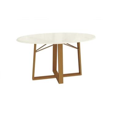 Imagem de Mesa Multiuso Cozinha Elma Premium Madeira Maciça c/ Tampo Madeirado c/ Vidro 105x105cm Carvalho/Off White - Kappesberg