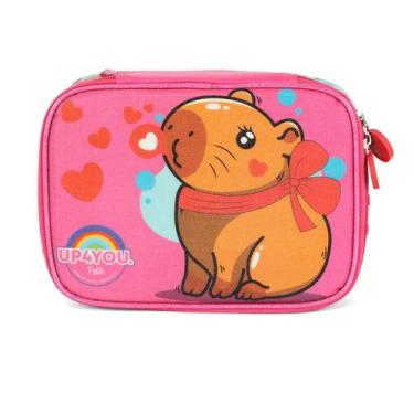 Imagem de Estojo 100 Pens Escolar Bolsinha Grande Box Capivara Up4you, Pink