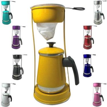 Imagem de Bule Com Mancebo Coador De Café colorido Retro em Alumínio Mariquinha 