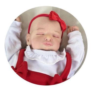 Imagem de Bebê Reborn Carequinha Realista Olhos Fechadinhos Corpo de Tecido 47cm