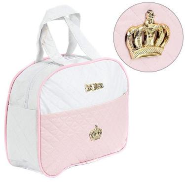 Imagem de Bolsa Maternidade Feminina Rosa e Branca p Bebê Reborn Luxo - Love