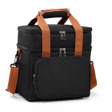 Imagem de Bolsa Térmica Premium para Marmita com Dois Compartimentos, Isotérmica Dupla Camada que Mantém Quente e Frio, Alça de Ombro Ajustável e Forro à Prova de Vazamentos (PRETO)