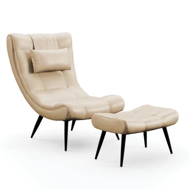 Imagem de Kit 01 Poltrona e 01 Puff Sher Facto Bege Pés Palito de Ferro - D'Rossi