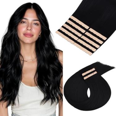 Imagem de MAXITA Extensões de cabelo humano com fita adesiva, 51 cm, 10 peças, 30 g, preto, mini fita, extensões de cabelo de trama DIY cortadas para ajustar, fita invisível sem costura em extensões, cabelo