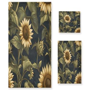 Imagem de xigua Conjunto de toalhas de banheiro girassóis macio absorvente 3 peças toalha de banho toalha de mão toalhas decorativas para banheiro, academia, hotel, praia, piscina