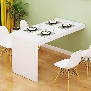 Imagem de Mesa de jantar dobrável de parede – Mesa de cozinha de madeira maciça para espaços pequenos, mesa dobrável para escritório em casa, design que economiza espaço