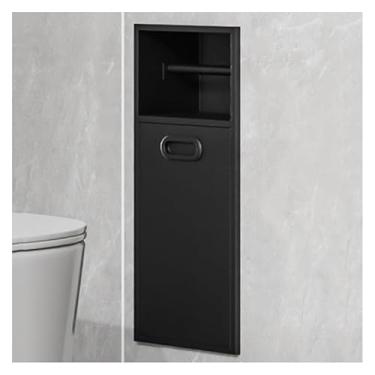 Imagem de Nicho de chuveiro montado na parede - Organizador de banheiro embutido com prateleira de aço inoxidável e lata de lixo - solução de armazenamento preta elegante para casa, hotel e cozinha (20 x 50 x