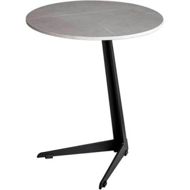 Imagem de Mesa lateral de efeito mármore, mesa de canto redonda em forma de C com pernas de metal resistentes para espaços pequenos, ideal para quarto, sala de estar, escritório, mesa de cabeceira elegante