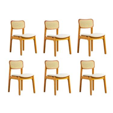 Imagem de Conjunto 6 Cadeiras Sala de Jantar Madeira Maciça Estofada Atenas Nozes