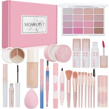 Imagem de Conjunto de maquiagem para mulheres, kit completo de maquiagem para meninas, adolescentes, presente, tudo em um, conjunto compacto de maquiagem rosa