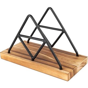 Imagem de Suporte de guardanapo para mesa de metal versátil armazenamento de guardanapos de papel - organizador perfeito de mesa e bancada para cozinha sala de jantar banheiro bar decoração (marrom)