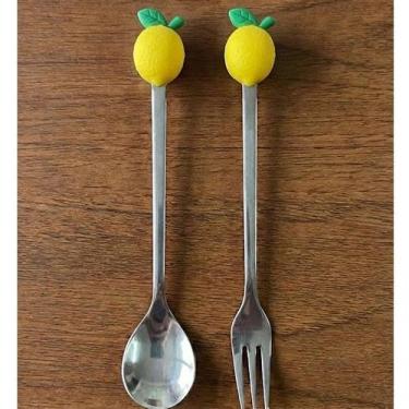 Imagem de Kit Talheres de Inox Com Cabo Garfo + Colher Formato de Fruta Y888 - P
