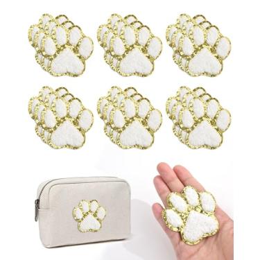 Imagem de GBTBYS 20 peças de adesivos de chenille com estampa de pata autoadesivos/costurados, remendos de bordas douradas para roupas, chapéus, bolsas, vestidos, mochilas, jeans, camiseta sapato (branco, 20