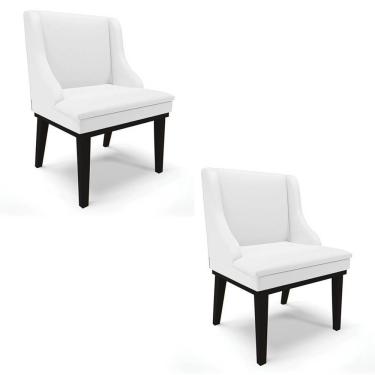 Imagem de Kit 2 Cadeiras Estofadas Sala De Jantar Base Fixa De Madeira Preto Lia Sintético Branco - Ibiza