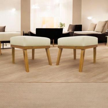 Imagem de Kit 2 Puffs Decorativos Firenze Retangular - Bege Corino