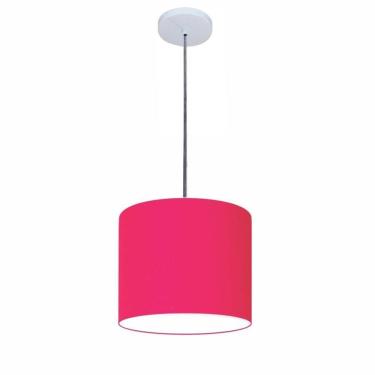 Imagem de Lustre Luminária Pendente Vivare Free Lux Pe-4105br Cúpula Em Tecido 20x22cm Pink Canopla Branca E Fio Cristal