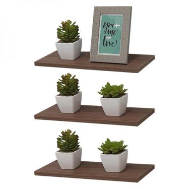 Imagem de Kit 3 Prateleiras 40 X 15cm Nogal Suporte Invisível