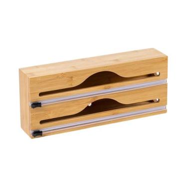 Imagem de Dispensador De Papel Alumínio De Parede Em Bambu Com Cortador, Organiz