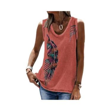 Imagem de Camiseta Feminina Retrô Estampada Casual Sem Mangas, Estilo Solto Étni