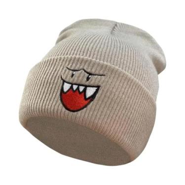 Imagem de Gorro De Lã Quente Com Rosto Feliz Bordado Para Casais, Ideal Para Esp