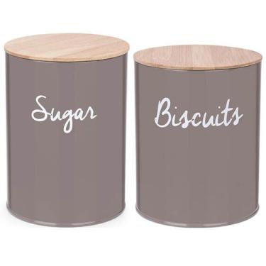 Imagem de Conjunto 2 Latas Porta Mantimentos Biscoitos e Açúcar Tampa em Bambu H