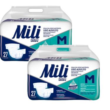 Imagem de Fralda Geriátrica Adulto Mili Vita Tamanho M 2 Pacotes c/ 27 fraldas