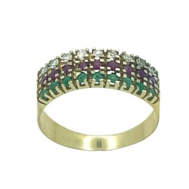 Imagem de Anel em Ouro 18K Meia Aliança Tripla com 9 Diamantes, 9 Esmeraldas e 9