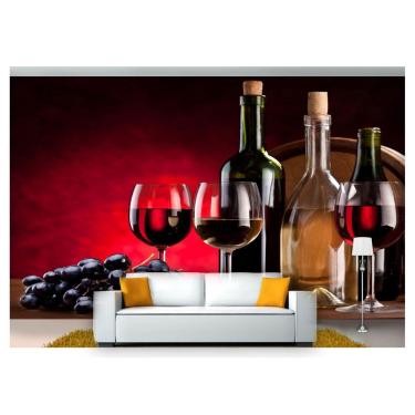 Imagem de Papel De Parede Barril Vinho Cacho De Uva 3D Al121