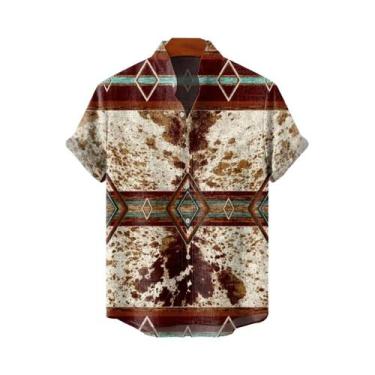 Imagem de Camisa Havaiana Masculina Com Estampa Étnica, Manga Curta, Casual, Est
