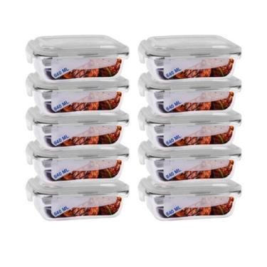 Imagem de Kit 10 Potes de Vidro 640ml Hermético Vedação Silicone Marmita Fitness