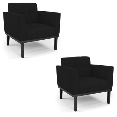 Imagem de Poltrona Base de Madeira Fixa Preto Kit 2 Elisa Linho Preto A79 D03 - D'Rossi