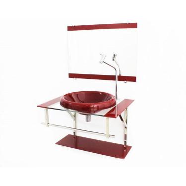 Imagem de Gabinete Com Cuba Para Banheiro De Vidro 60Cm Inox  Vermelho