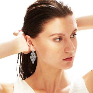 Imagem de Brincos de Pressão Folhas Prateado Mulheres Festas Luxo - - anjo da ma