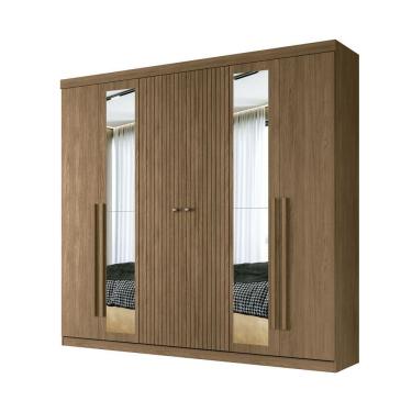 Imagem de Guarda Roupa Casal 6 Portas Ripado com chaves Buriti com Espelhos Santos Andira Jatoba/Areia