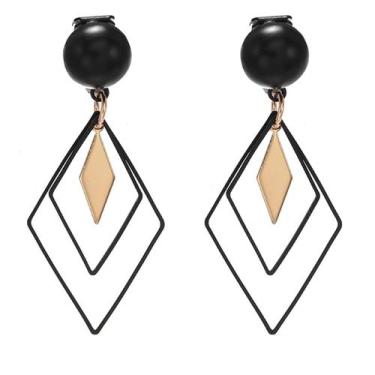 Imagem de Brinco Feminino Longo Losango Preto e Dourado Luxo Pressão - - anjo da