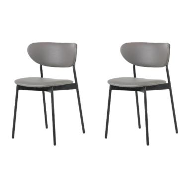 Imagem de Kit 2 Cadeiras Agatha Rivatti Assento E Encosto Estofados Em Pu Cinza Base Em Aço Preto Pintado à Pó