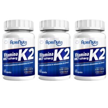 Imagem de 3x Vitamina K2 Mk7 149Mcg 60 Comprimidos - Apisnutri