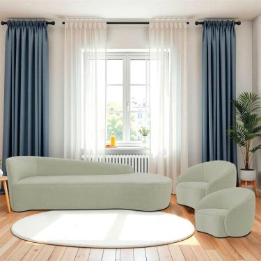 Imagem de Kit Divã Recamier Orgânico França 180cm Lado Direito E 2 Poltronas Amore Bouclé Verde O...