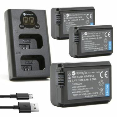 Imagem de Kit 3 Baterias NP-FW50 MemoryTec + Carregador Duplo compatível com Son