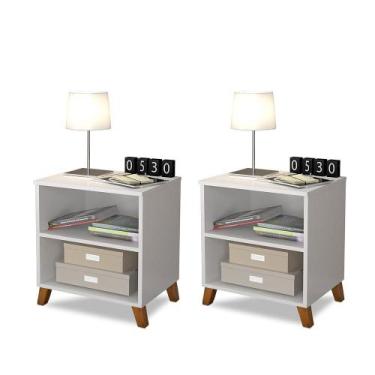 Imagem de Kit 2 criados de cabeceira retro pes palito 2 nichos branco - Casa Mod