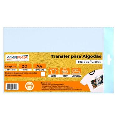 Imagem de Papel Transfer Jato Tinta A4 Tecido Claro 150g Marpax 20fls
