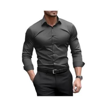 Imagem de Camisa Casual De Negócios Masculina De Manga Longa Em Cor Sólida Premi